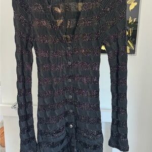 MOSCHINO Black/silver lurex long Button-Up Cardigan sweater sz 6 (stretchy) WOW